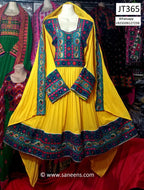 Afghani Frock In Yellow Color With Beads And Mirros Work