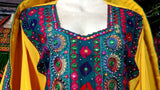 Afghani Frock In Yellow Color With Beads And Mirros Work