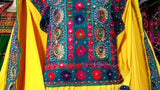 Afghani Frock In Yellow Color With Beads And Mirros Work