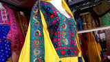 Afghani Frock In Yellow Color With Beads And Mirros Work
