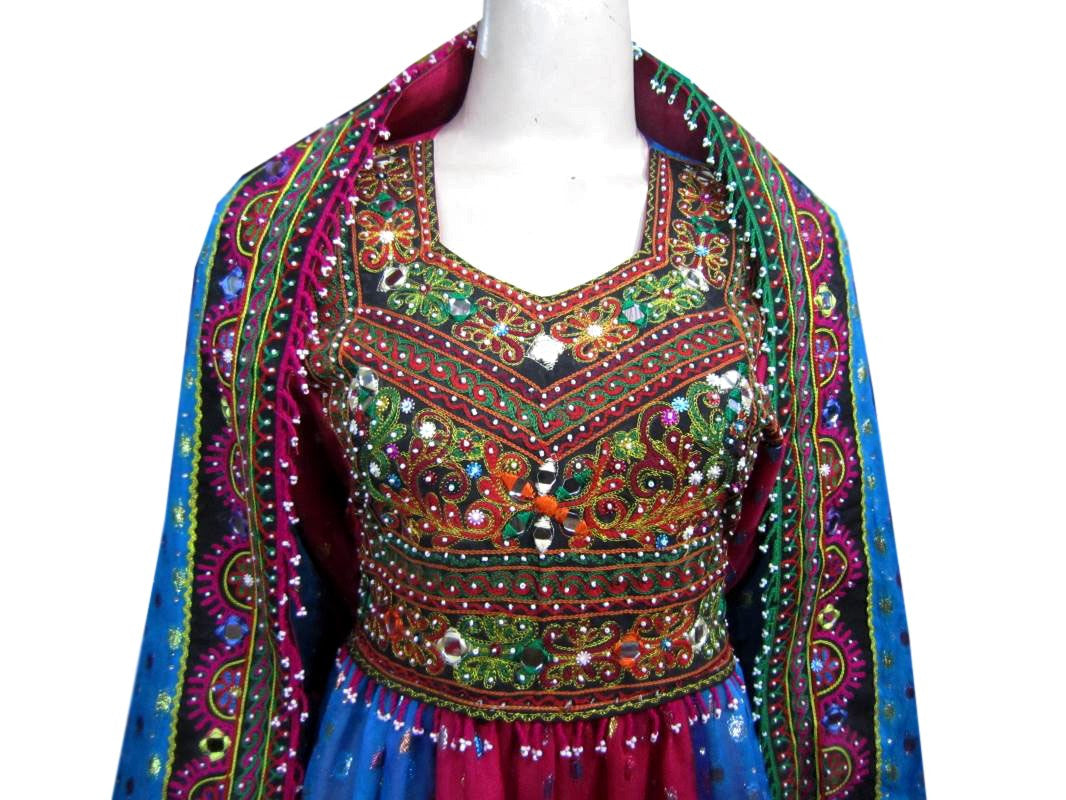 tribal beads work afghani dresss