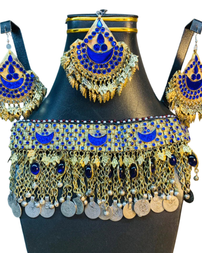 Afghan jewelry, lapis blue pendant, traditional Afghan necklace, 