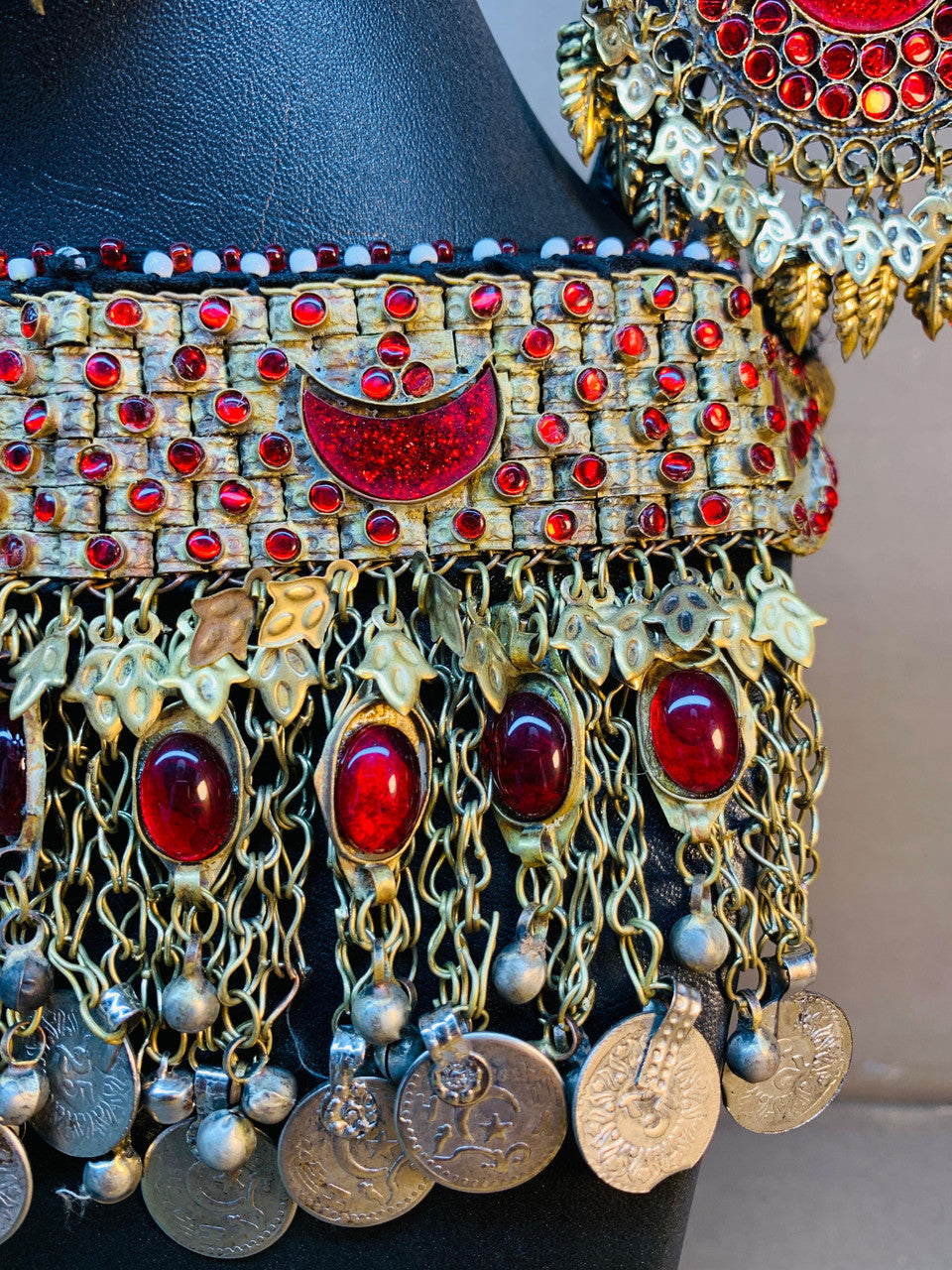 red gemstone jewelry, Afghan bridal jewelry, statement necklace, 