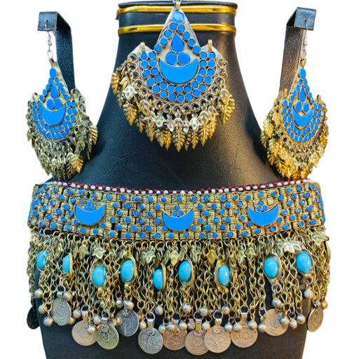 Afghan jewelry, turquoise blue pendant, traditional Afghan necklace, 