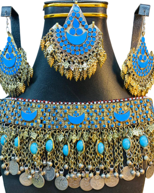 Afghan jewelry, turquoise blue pendant, traditional Afghan necklace,
