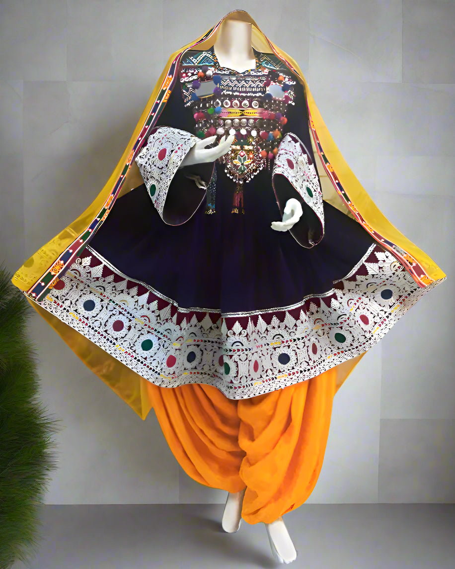 Afghan Hand Embroidered Velvet Fabric Dress