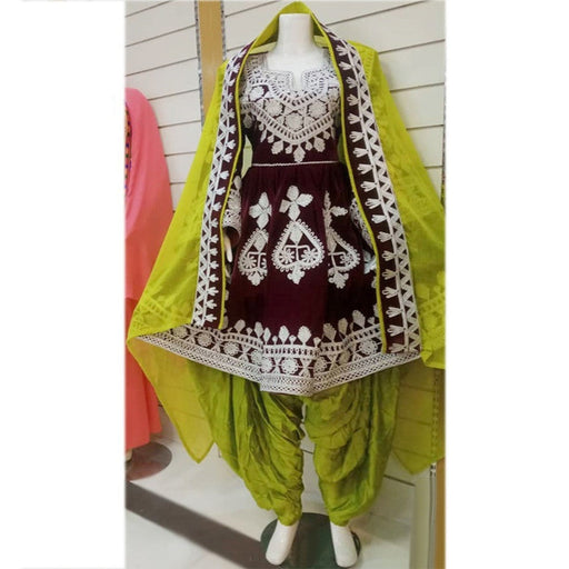afghan clothes in maroon and green color