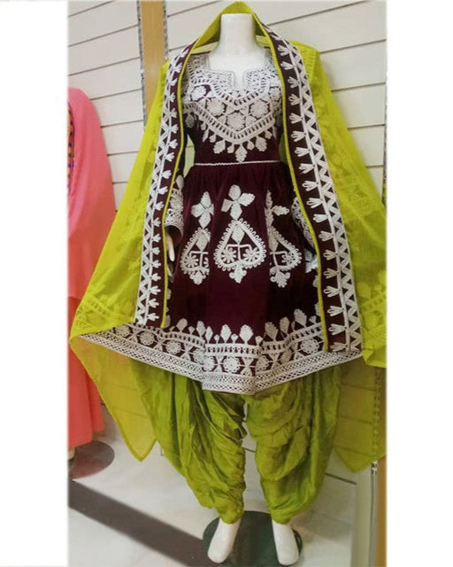 afghan clothes in maroon and green color