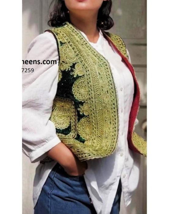 saneens vest with embroidery work, afghan fashion waistcoat weskit