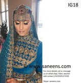 New Afghan traditional kuchi embroidery dress in white and sky blue color