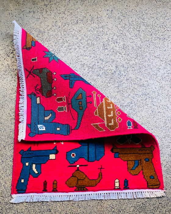 Afghan AK-47 Weapon Design Rug 2.6x1.9 ft