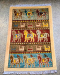 Vintage Afghan War Horses Carpet 3x2 ft