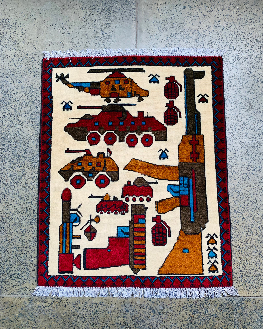 Artisan Woven AK-47 War Rug 2.6x2.1 ft