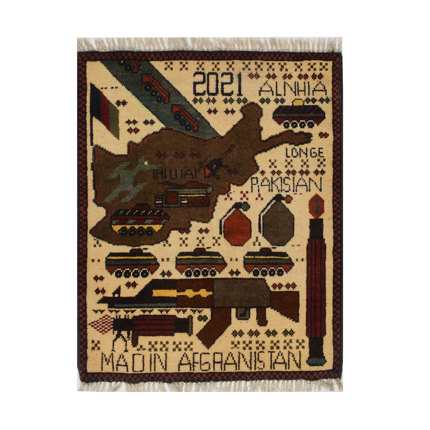 Afghanistan Map Rug Unique Story 2.5x2 ft