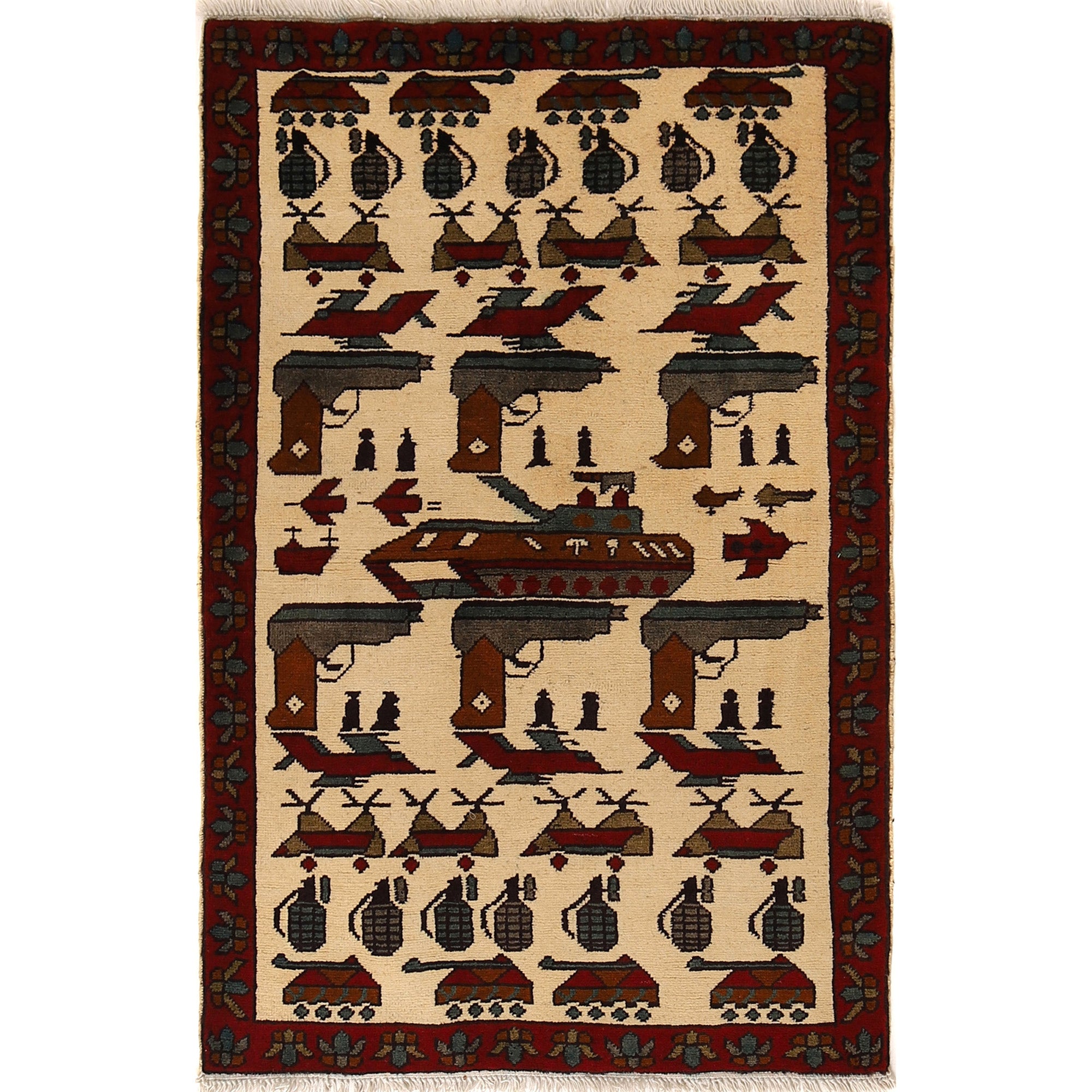 Historical Battle Weapons Scene Carpet 4x2.6 ft