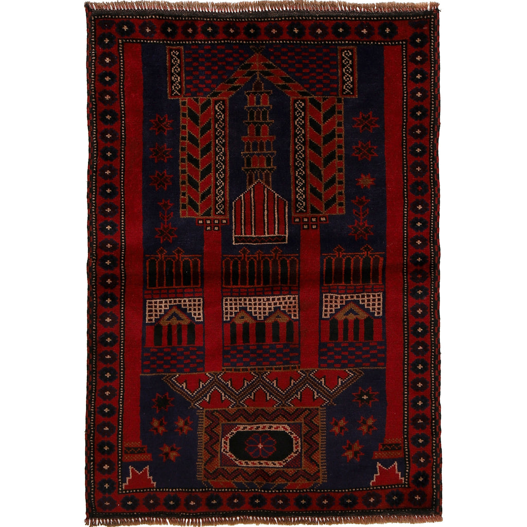 Afghan Handcrafted Wool Prayer Rug 4.5x3 ft