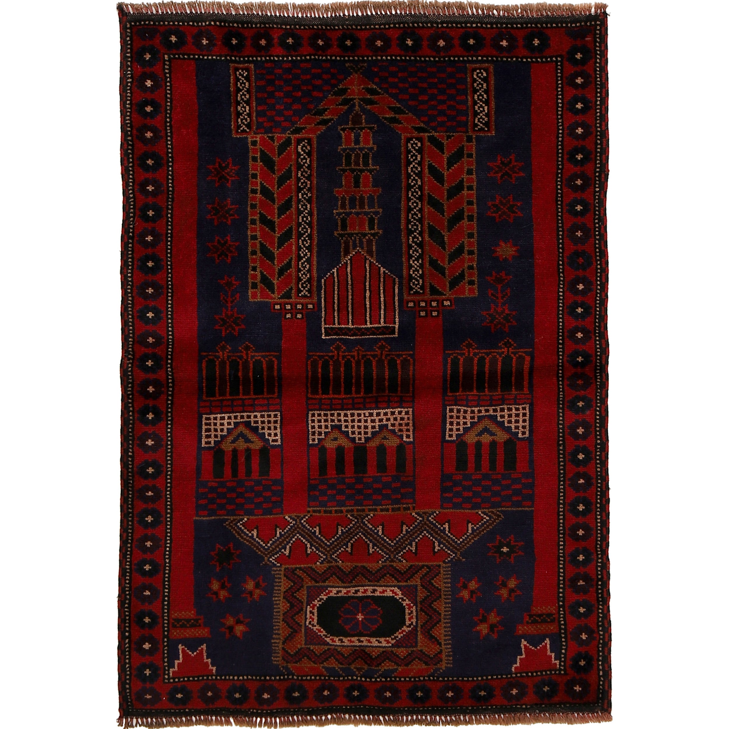 Afghan Handcrafted Wool Prayer Rug 4.5x3 ft