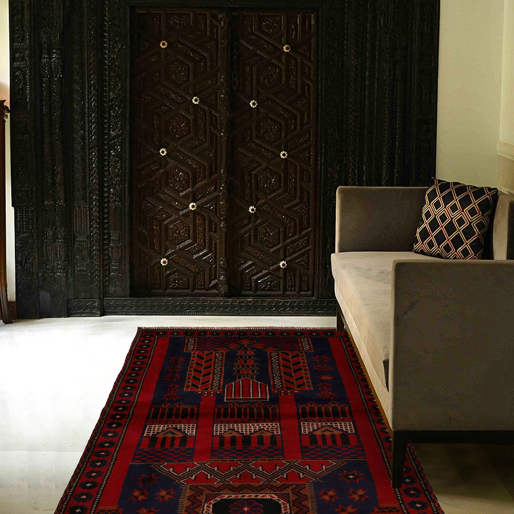 Afghan Handcrafted Wool Prayer Rug 4.5x3 ft