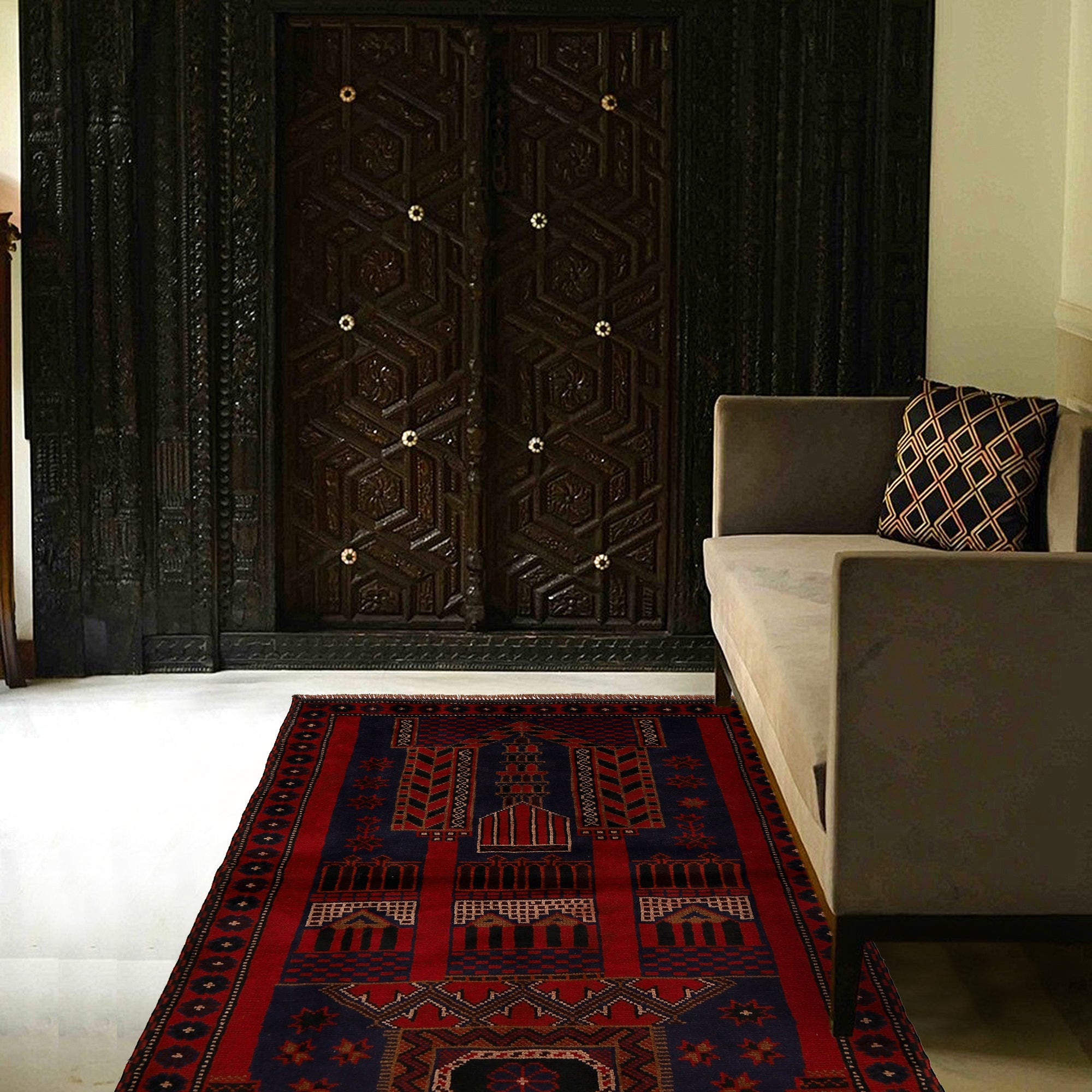 Afghan Handcrafted Wool Prayer Rug 4.5x3 ft