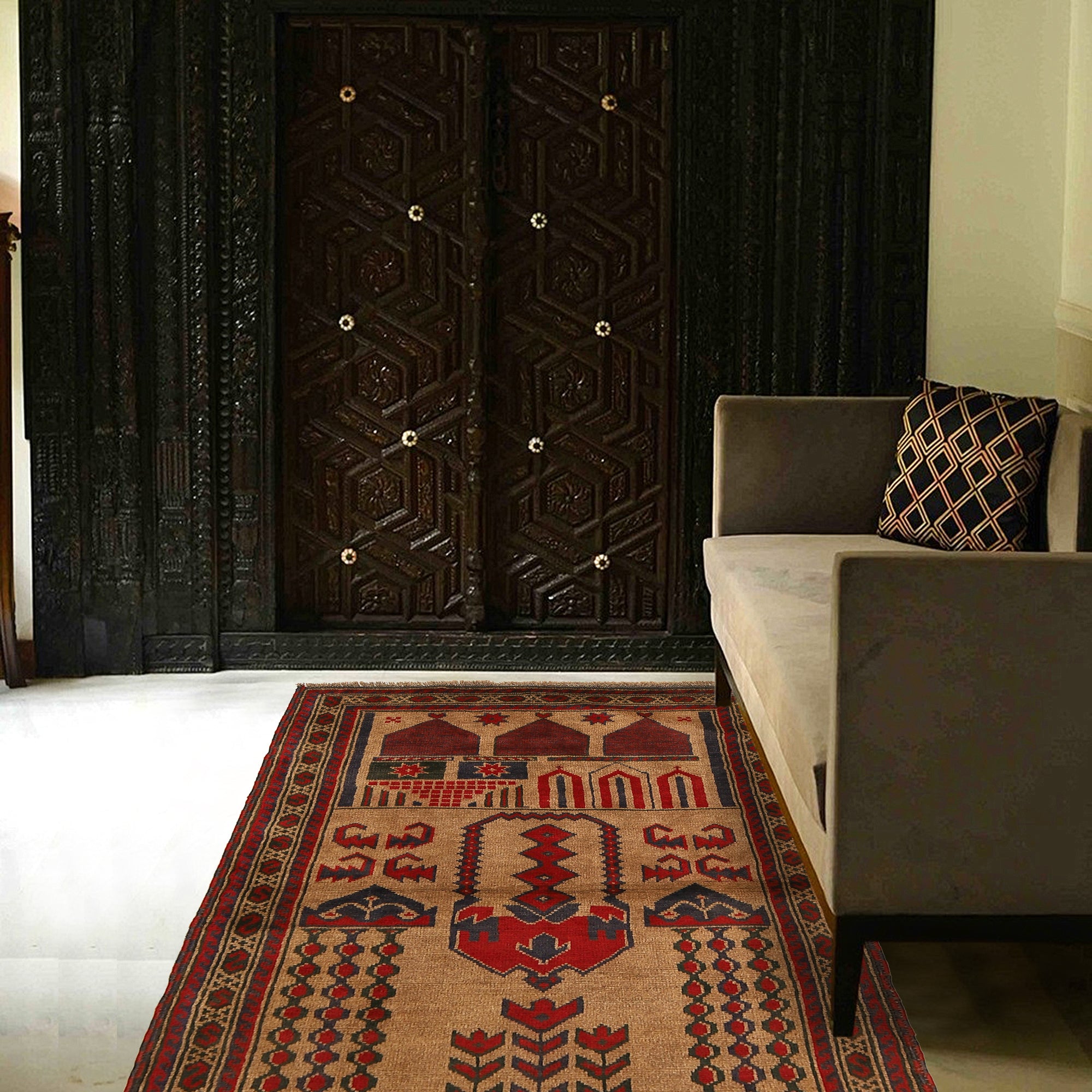 Artisan Afghan Prayer Mat Handmade 4.3x2.8 ft