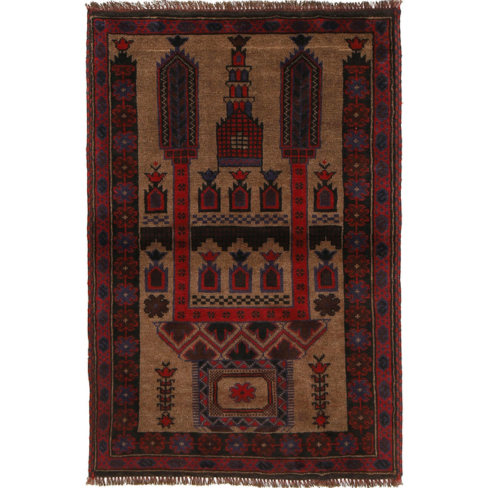 Afghan Handwoven Wool Prayer Rug 4.3x2.9 ft