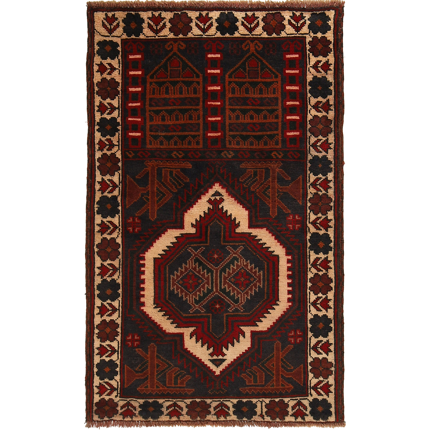 Traditional Afghan Prayer Mat Piece 4.6x2.7 ft