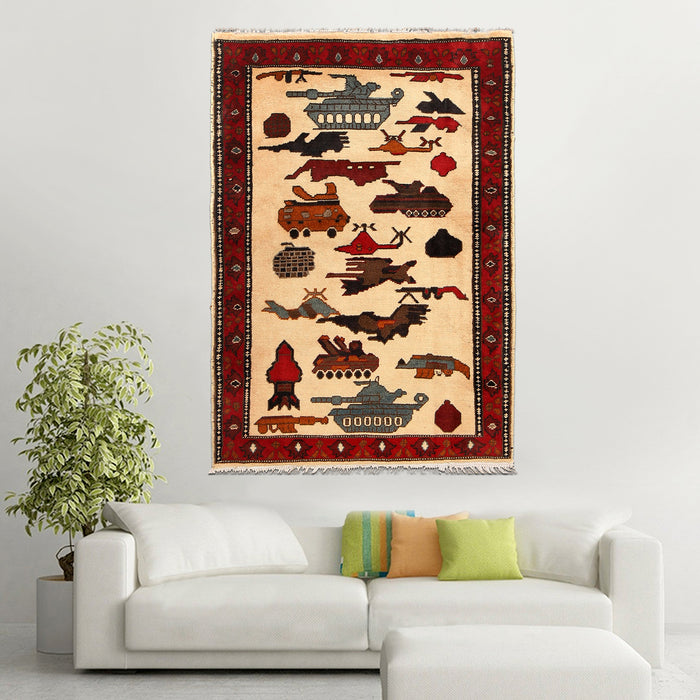 Afghan War Weapons Symbol Carpet 3.9x2.7 ft