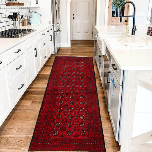 Luxurious Afghan Bokhara, Hand Knotted Wool Runner Rug, 