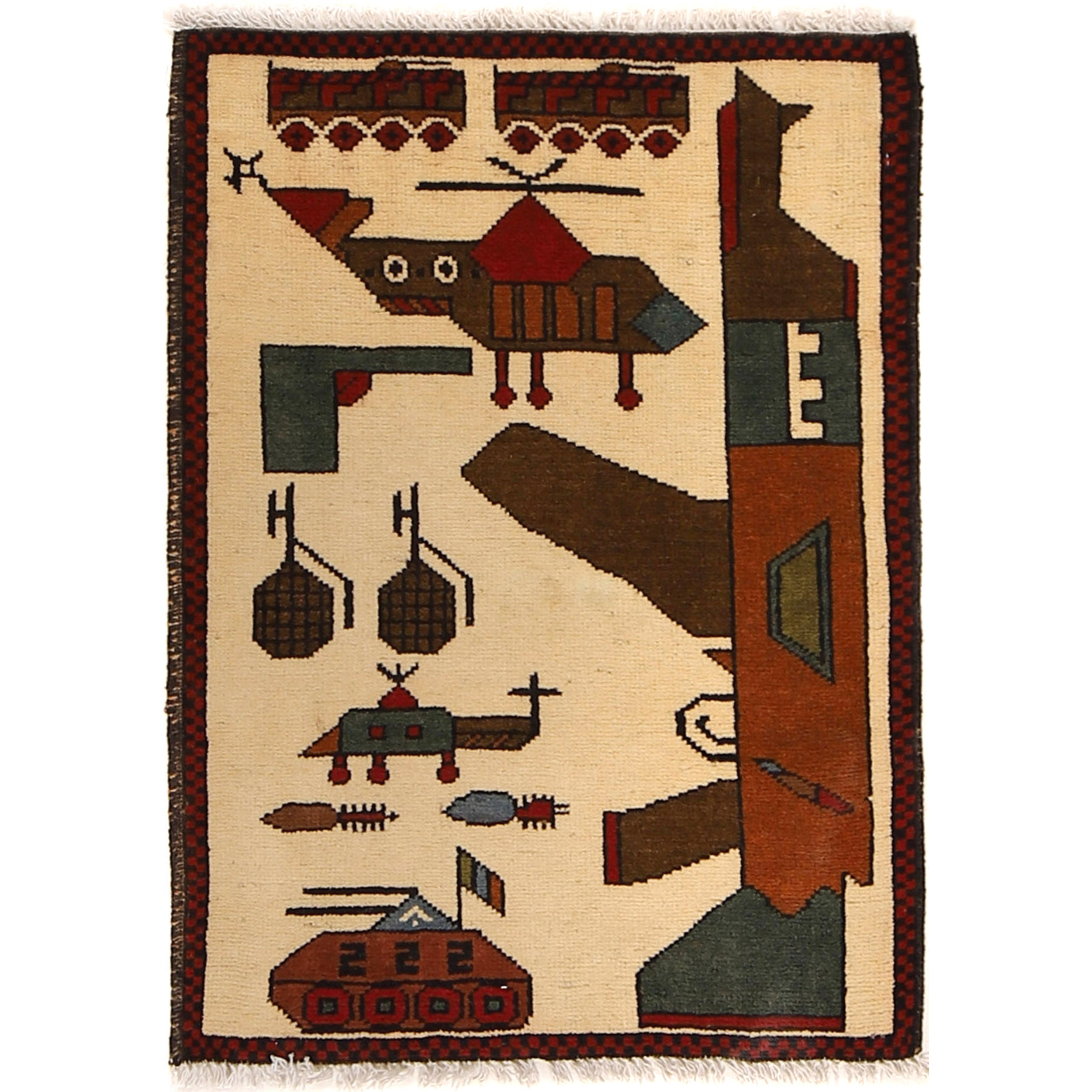 AK-47 Afghan Rug Cultural Pattern 2.8x1.9 ft