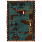 Handwoven AK-47 Afghan Battle Carpet 2.9x2 ft
