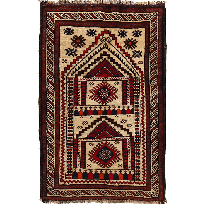 Prayer Rug Afghan Weaving Style 3.7x2.3 ft