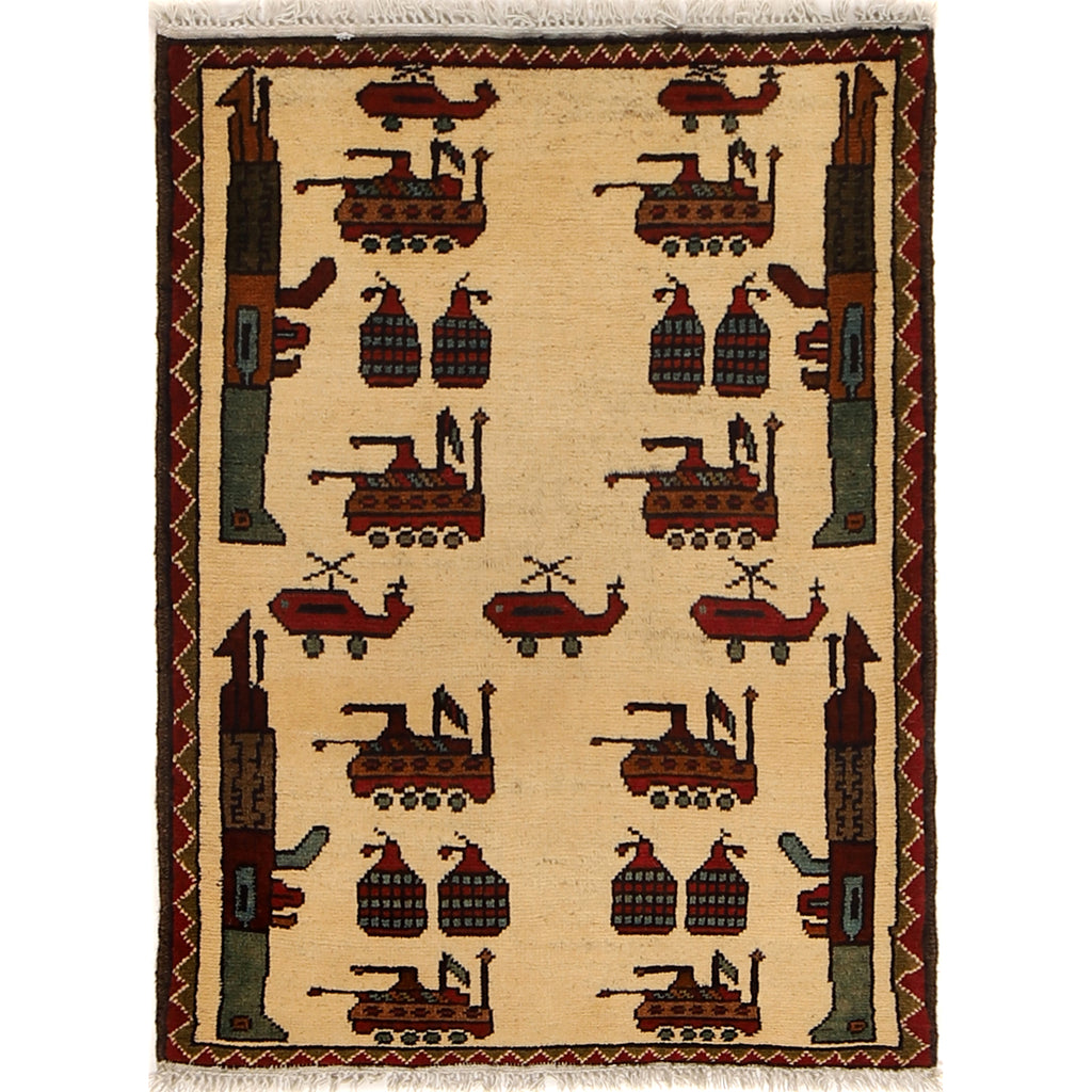 Tribal War Weapons Story Rug 2.7x2.1 ft