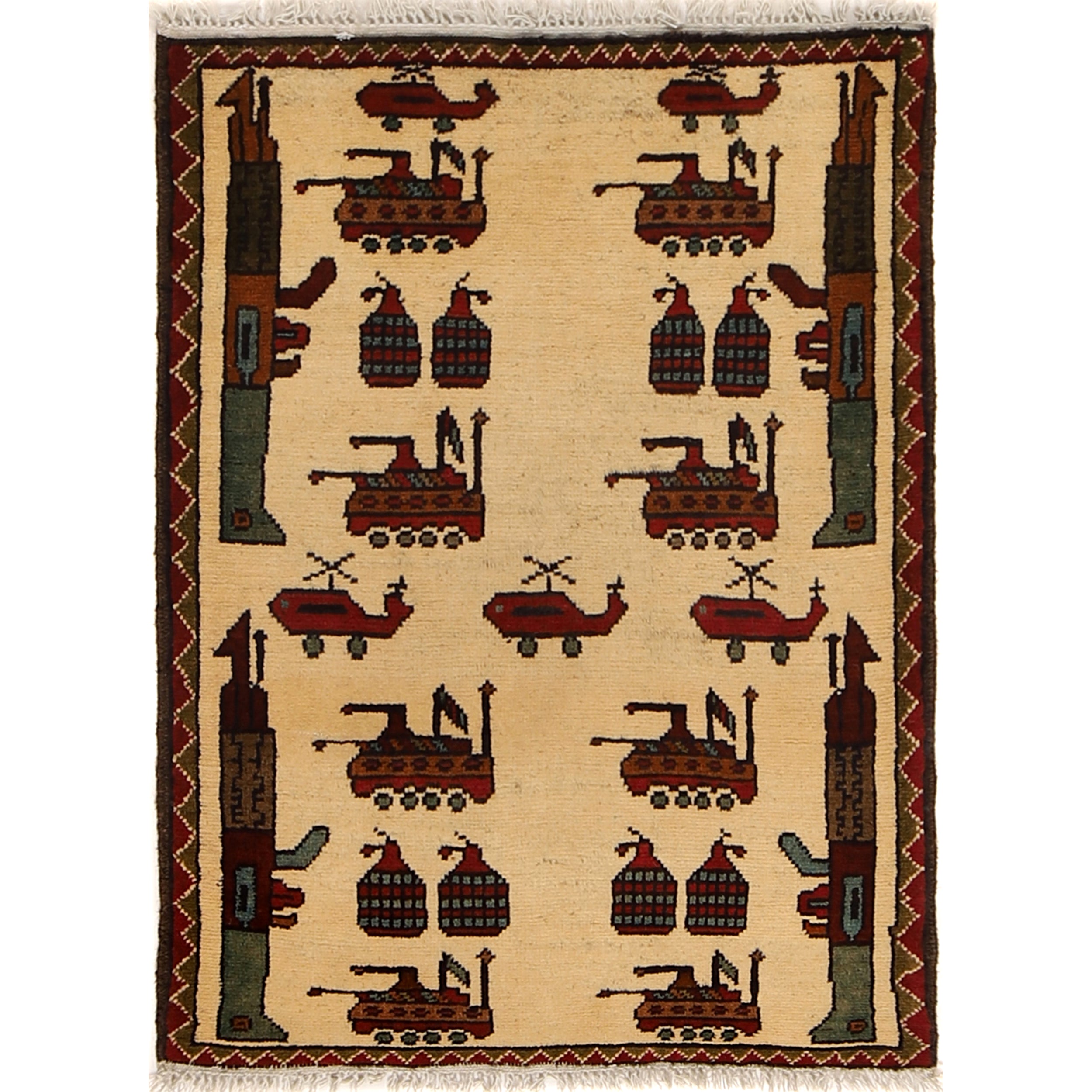 Tribal War Weapons Story Rug 2.7x2.1 ft