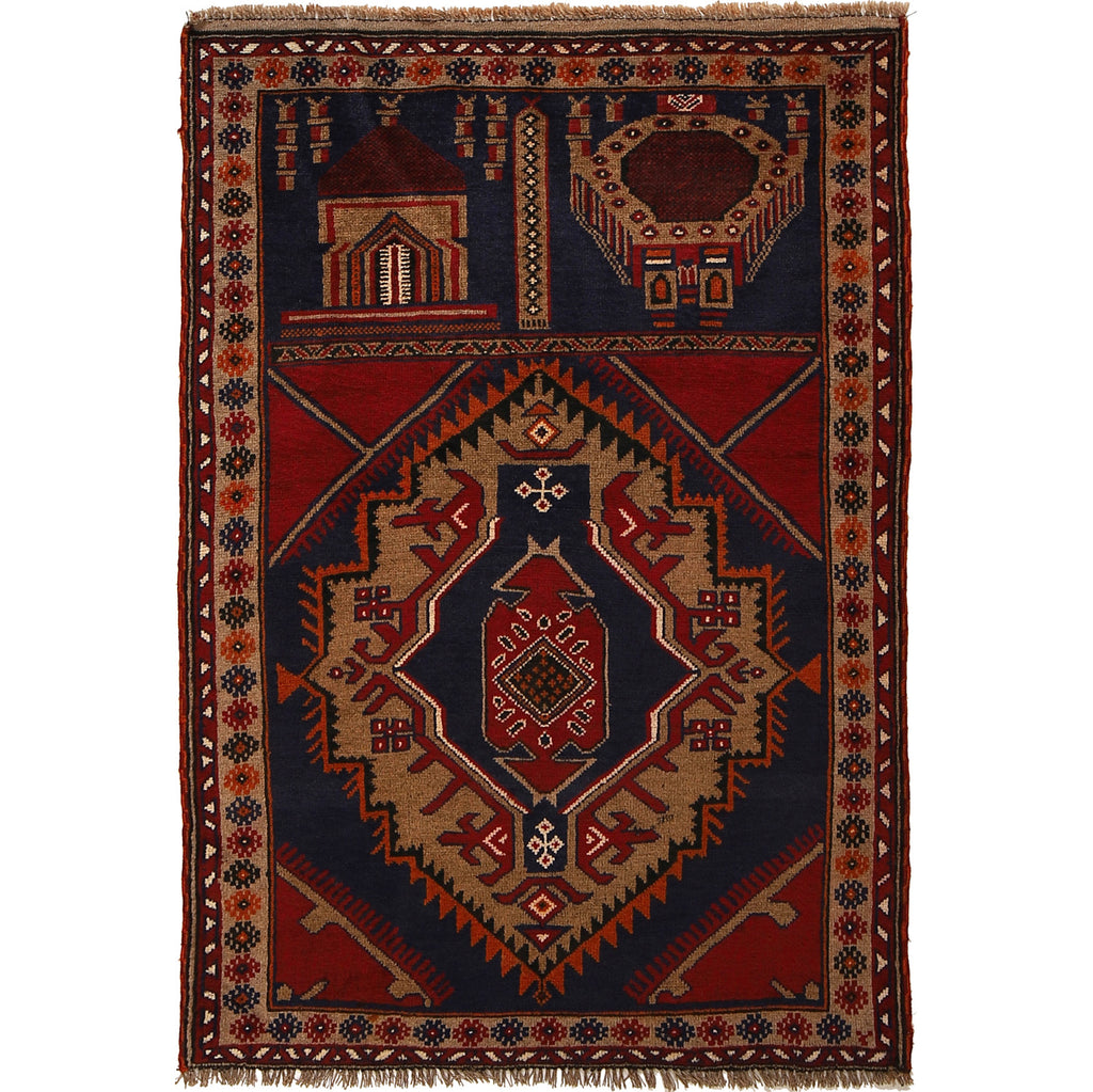Afghan Rug Prayer Mat Design 4.7x3.2 ft