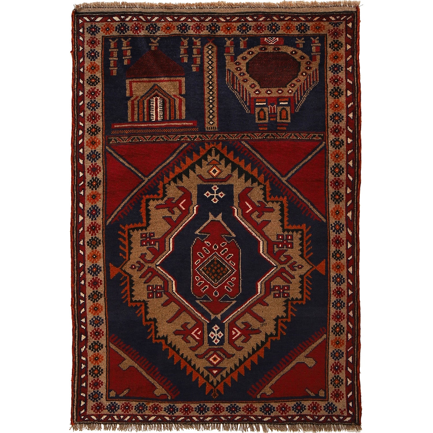 Afghan Rug Prayer Mat Design 4.7x3.2 ft