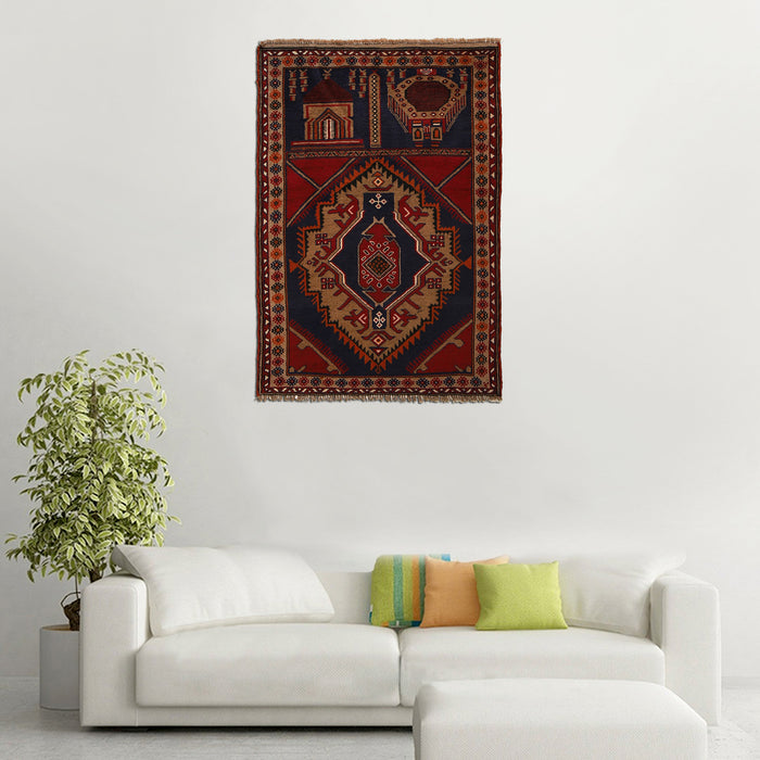 Afghan Rug Prayer Mat Design 4.7x3.2 ft