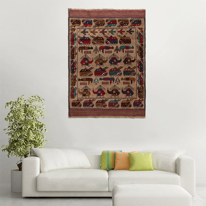 Vintage Cultural War Weapons Carpet 6.1x4.4 ft