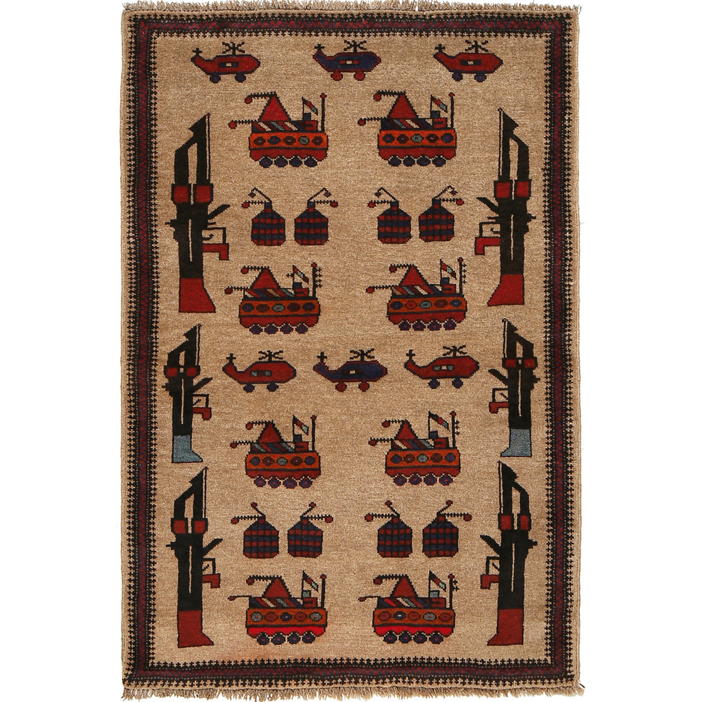 Afghan Storytelling War Weapons Rug 4.4x2.9 ft