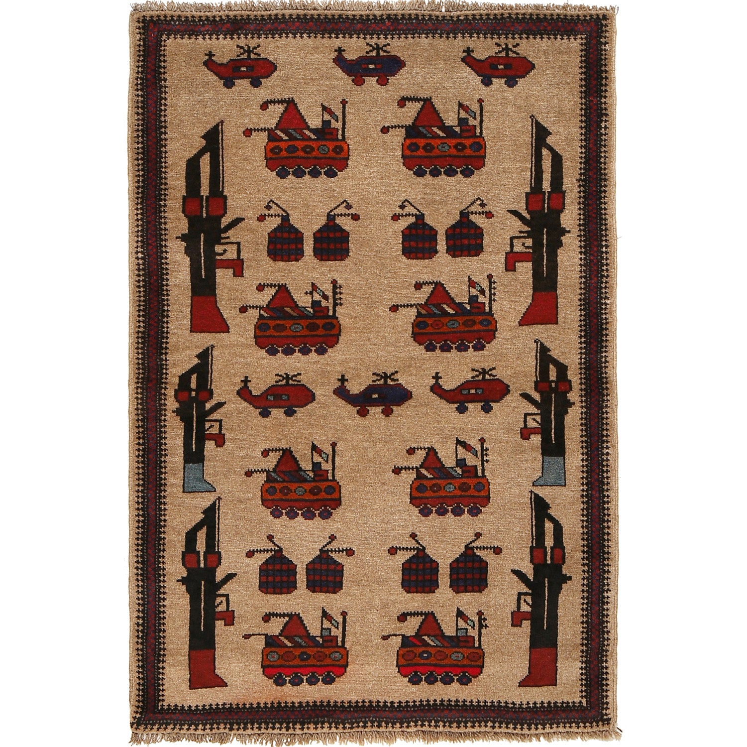 Afghan Storytelling War Weapons Rug 4.4x2.9 ft