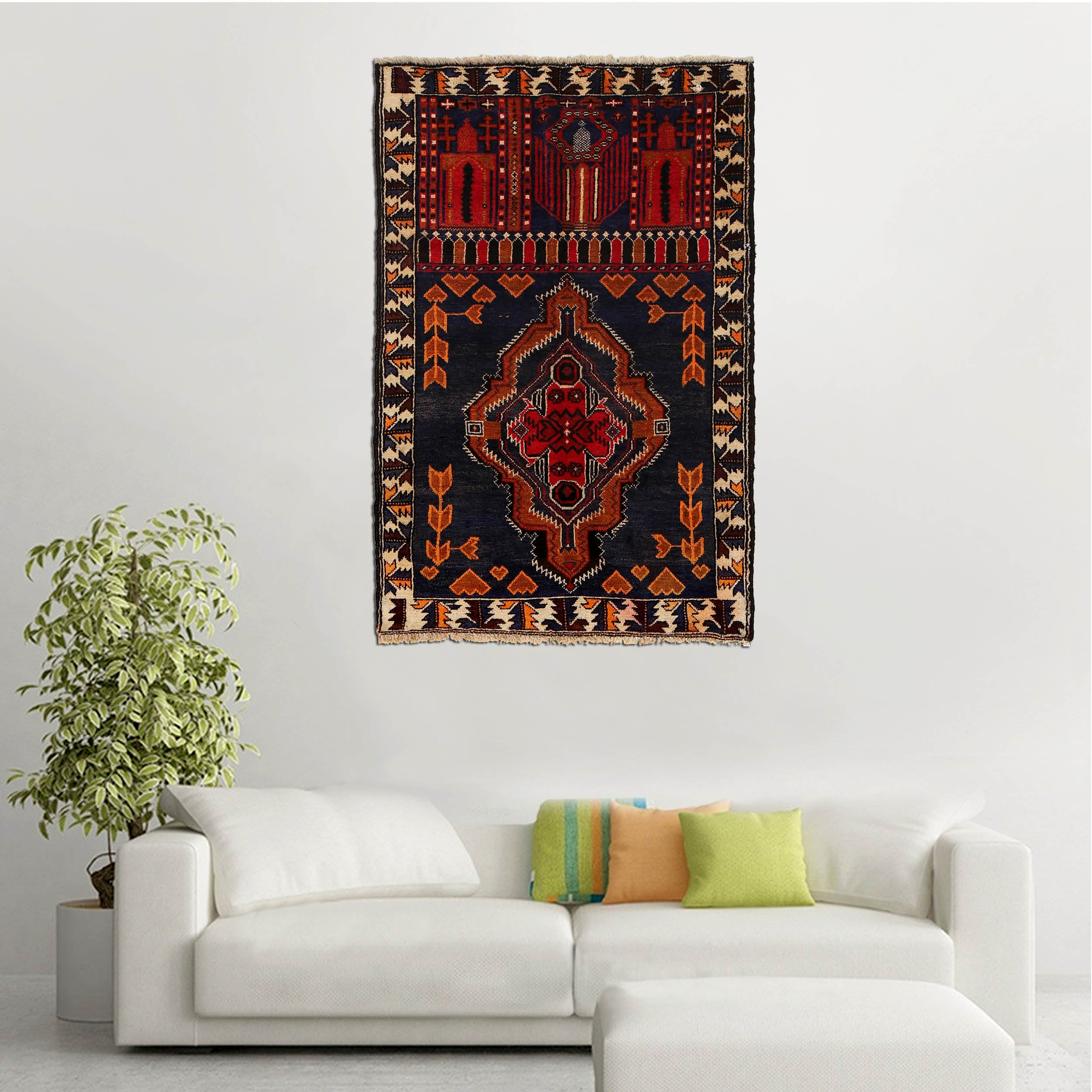 Soft Afghan Nomadic Prayer Mat 4.7x2.9 ft