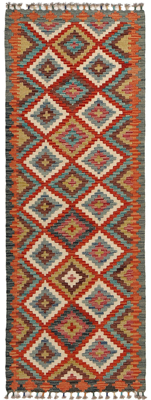 Pashtun artisan rug, Afghan wool runner rug, hand-knotted runner rug, traditional tribal rug,