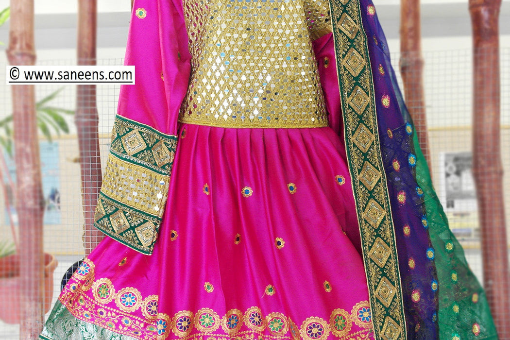Afghan Pink Dress with Mirror Work