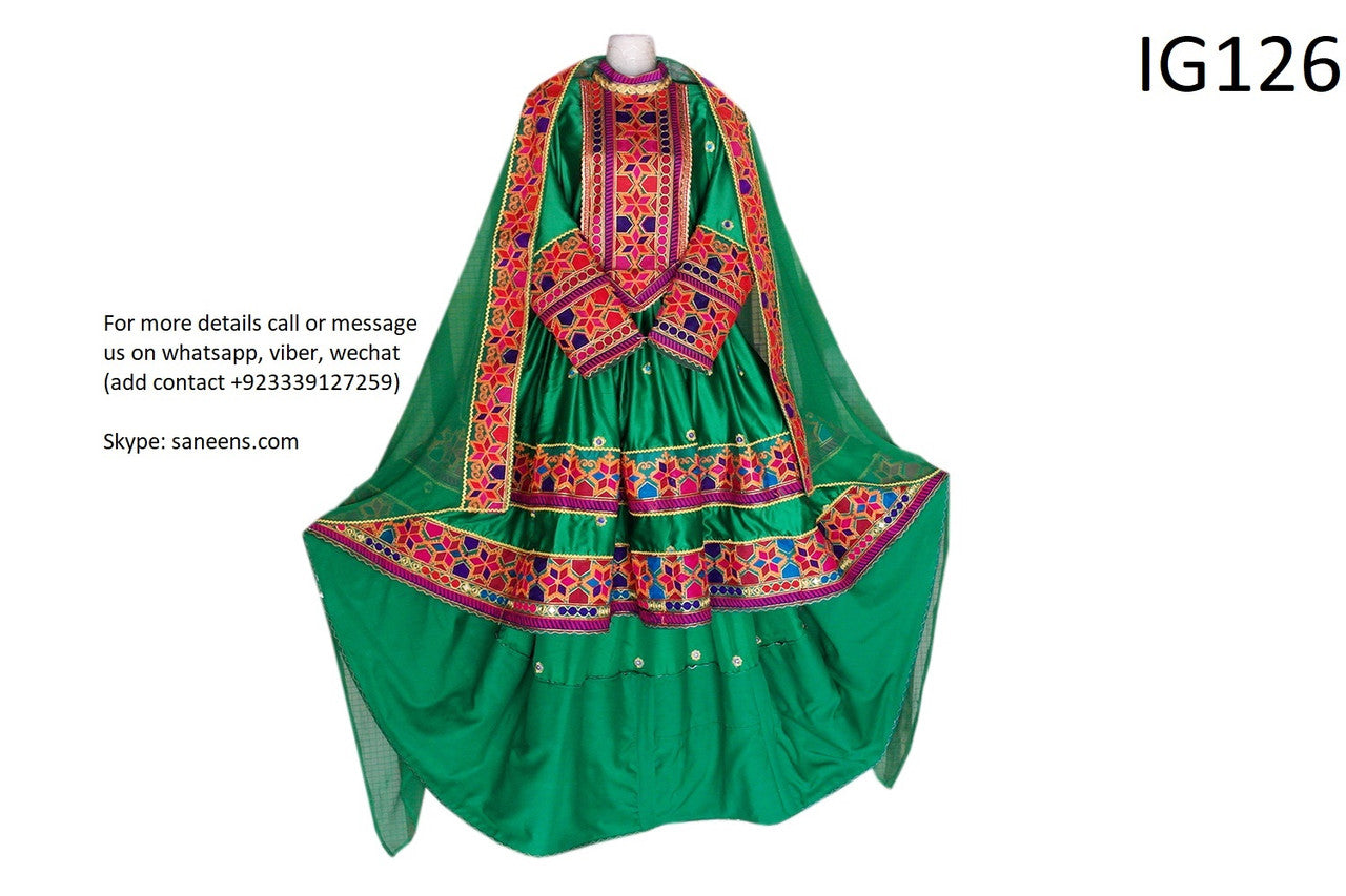 Traditional afghan Cultural events simple embroidery long green gown