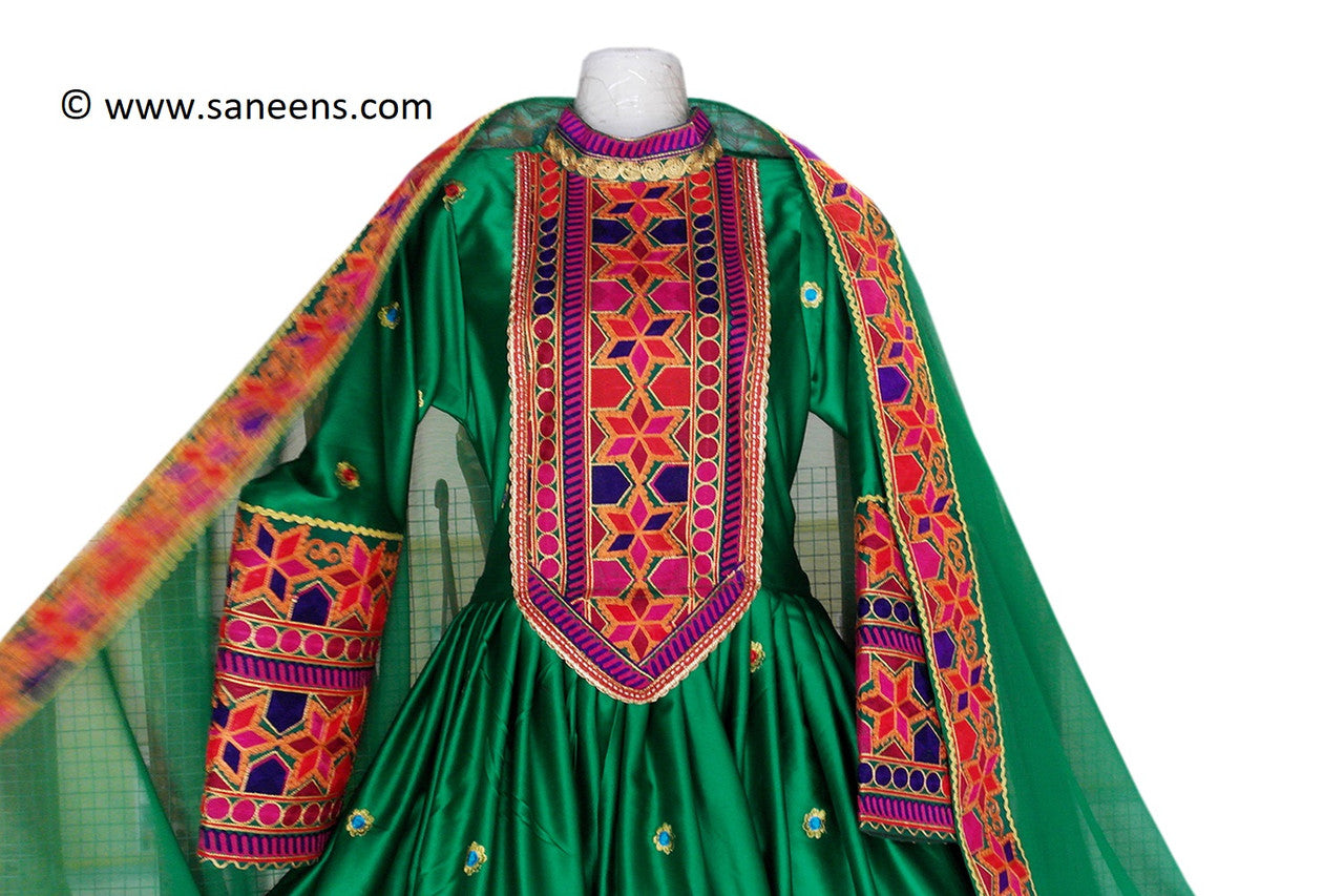 traditional online green embroidery long gown