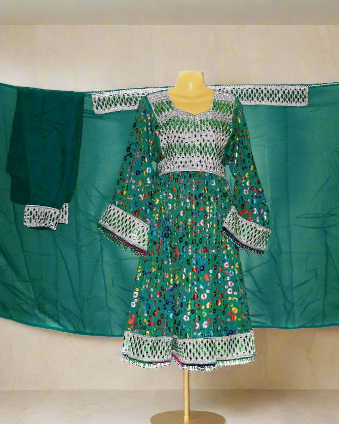 Afghan Kuchi Elegant Green Dress
