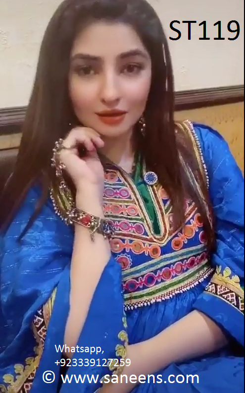 gul panra blue dress with mirrors work
