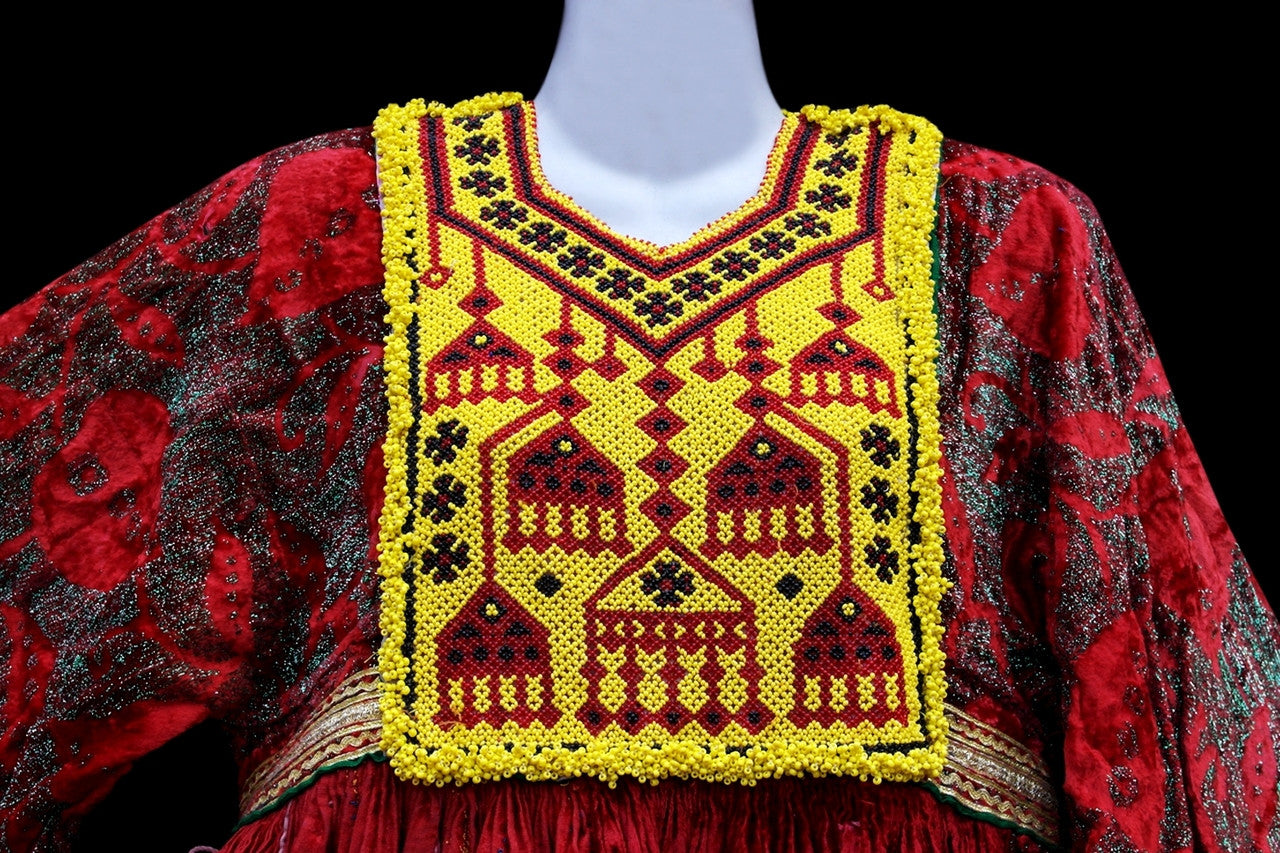 vintage kuchi dress, beads work muslim frocks