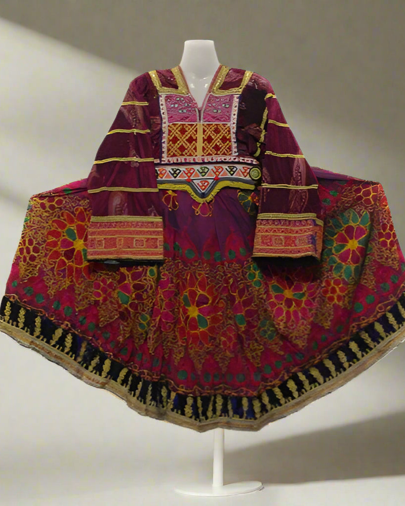 Handmade Kuchi Embroidered Multicolor vintage Dress