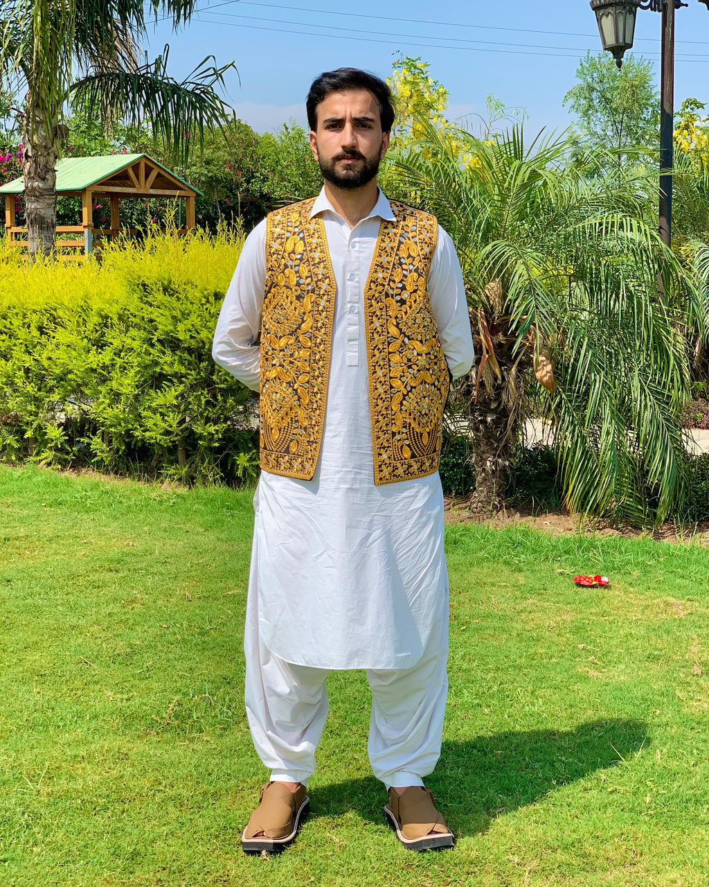 Pashtun Men's Embroidered Vest Coat