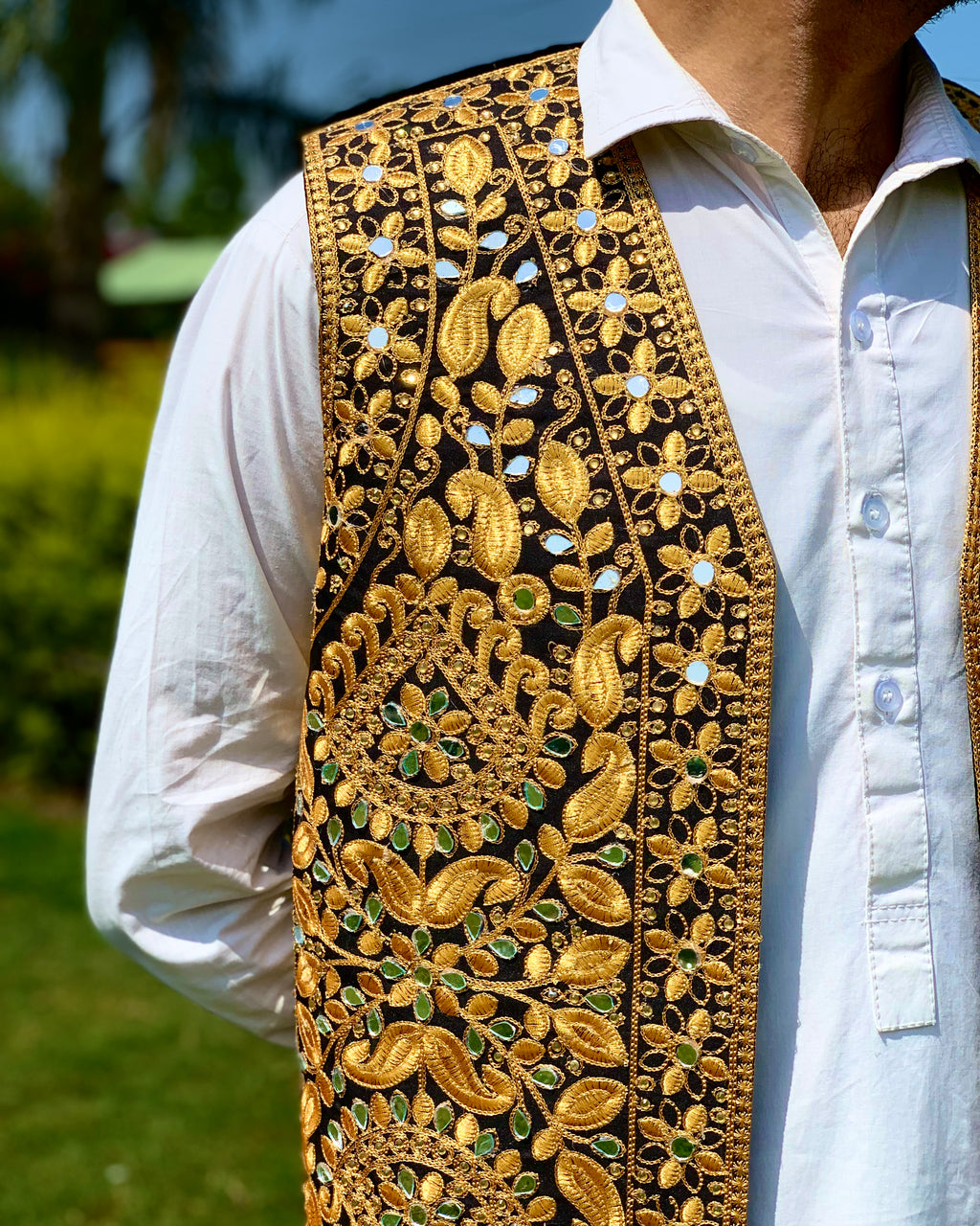 Pashtun Men's Embroidered Vest Coat